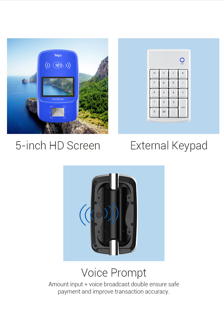 Mobile QR-Code Validator with 5-inch HD Screen,Amount input + voice broadcast,keypad