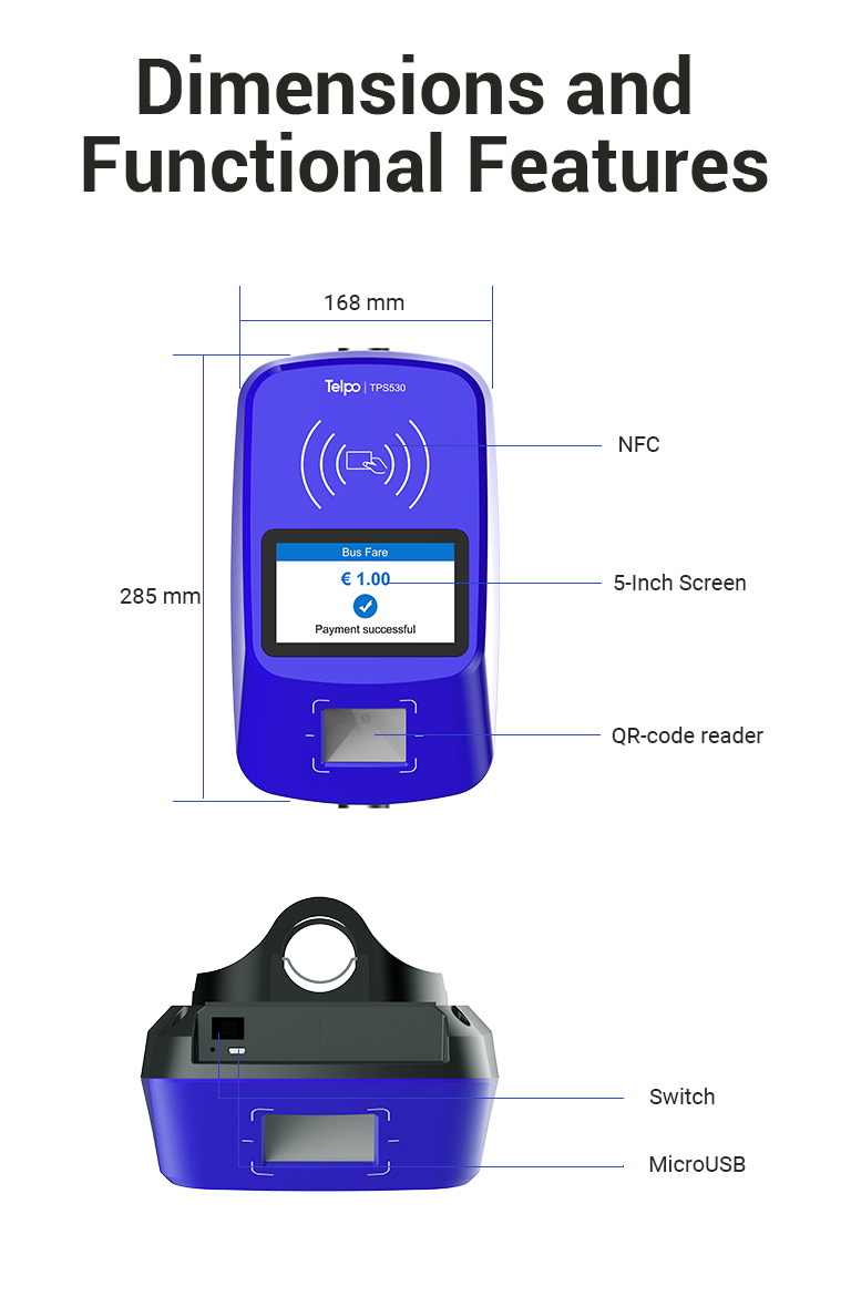 Dimension and Functional of Bus Validator TPS530