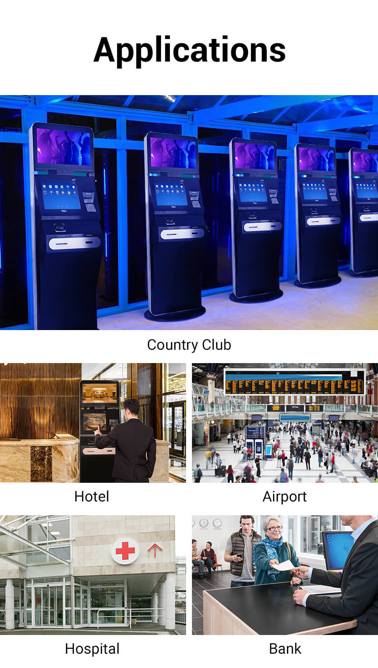 Applications of self checkin kiosk machien K17, hotel kiosk, theme park kiosk