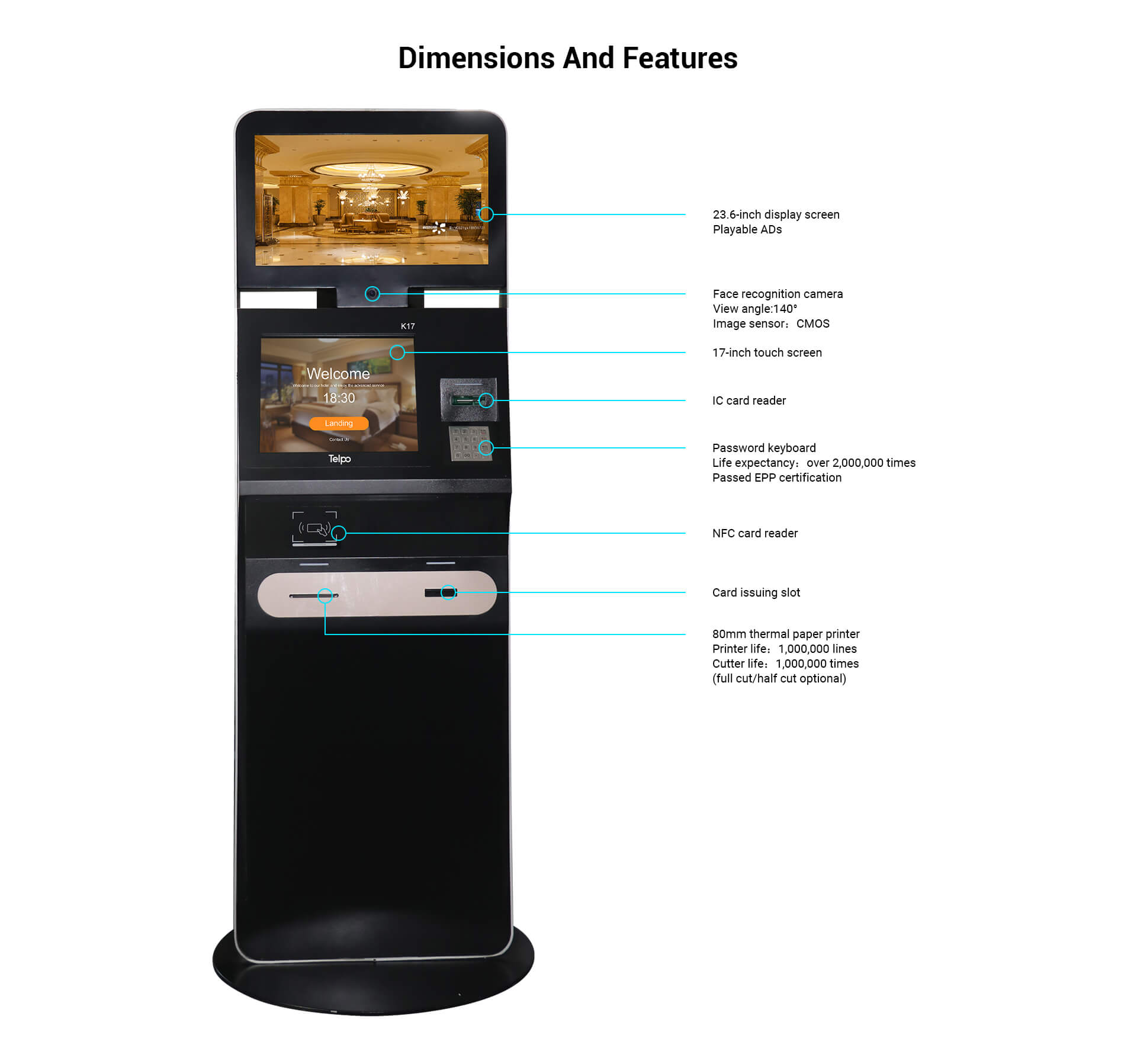 features of self service kiosk machien K17