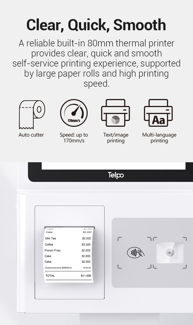 android kiosk machine with high speed printer
